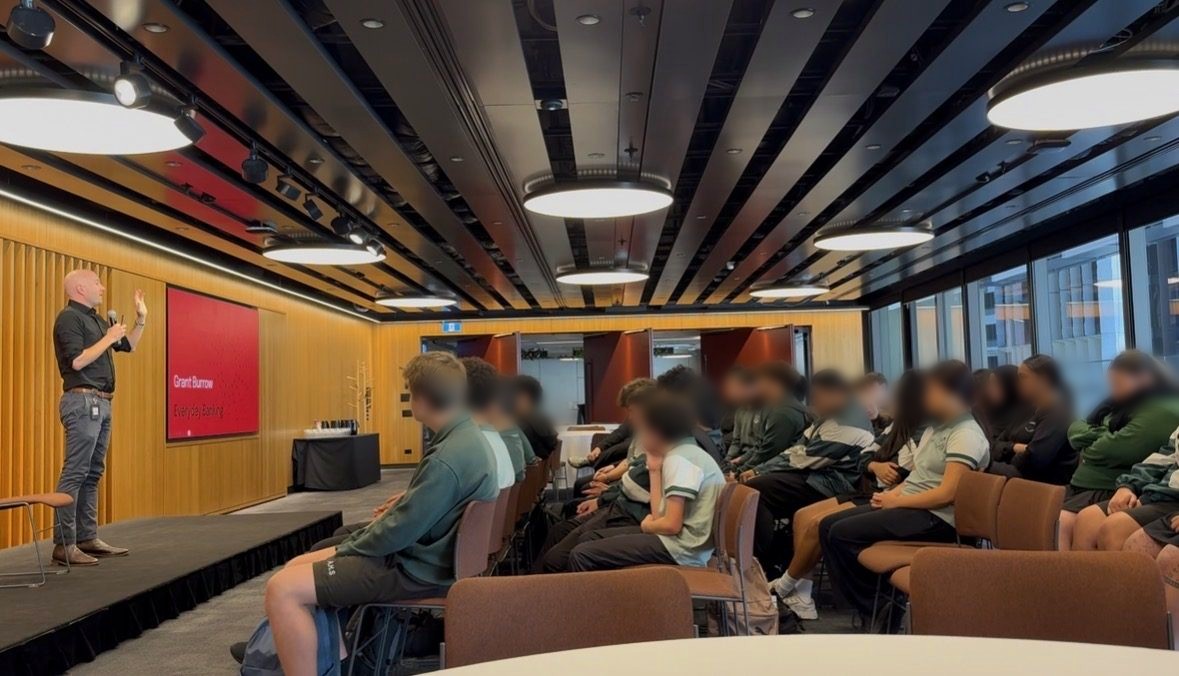 Presenting to a room of Year 8/9 students at a high school